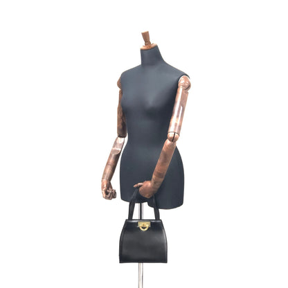 CELINE Gancini Leather Shoulder bag Black Vintage Old Celine 2shse6