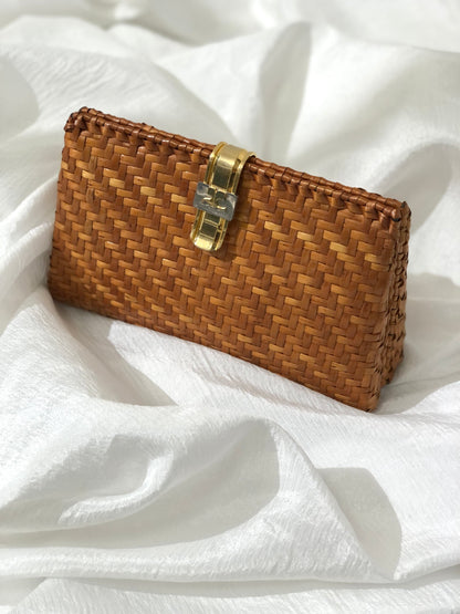 courrèges Logo Chain Basket Rattan Weave shoulder bag Brown Vintage ngvpig