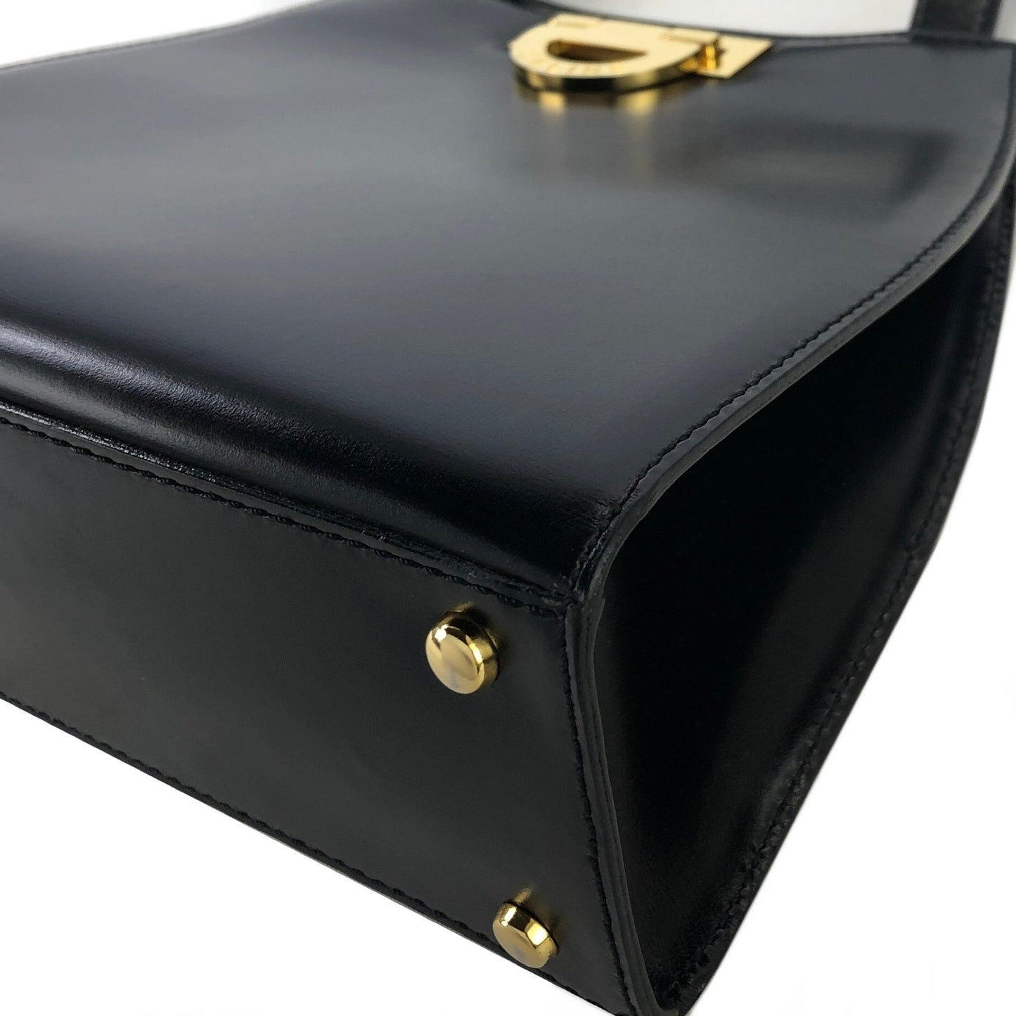 CELINE Gancini Leather Shoulder bag Black Vintage Old Celine 2shse6