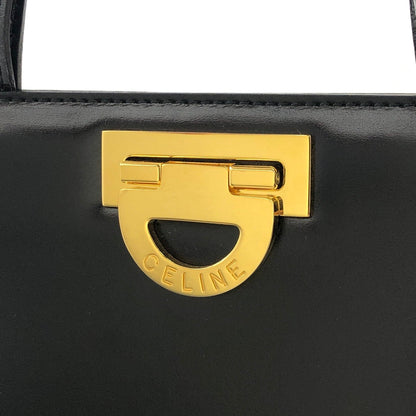 CELINE Gancini Leather Shoulder bag Black Vintage Old Celine 2shse6