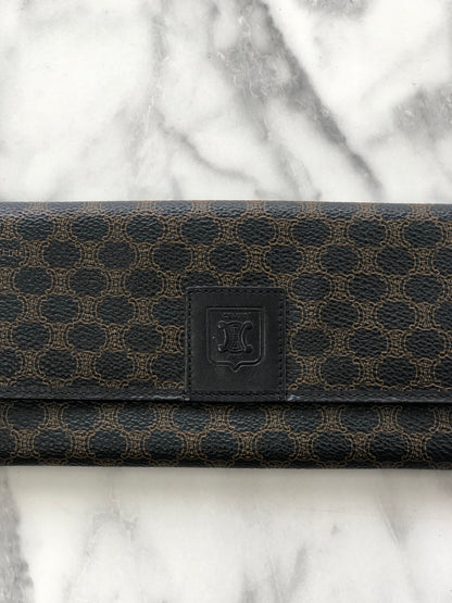 CELINE Macadam Blason embossed long wallet purse Black Vintage Old Celine az2hxs
