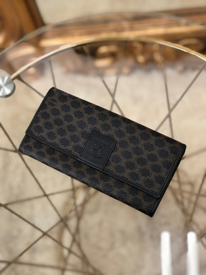 CELINE Macadam Blason embossed long wallet purse Black Vintage Old Celine az2hxs