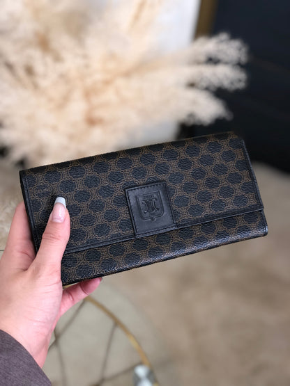 CELINE Macadam Blason embossed long wallet purse Black Vintage Old Celine az2hxs