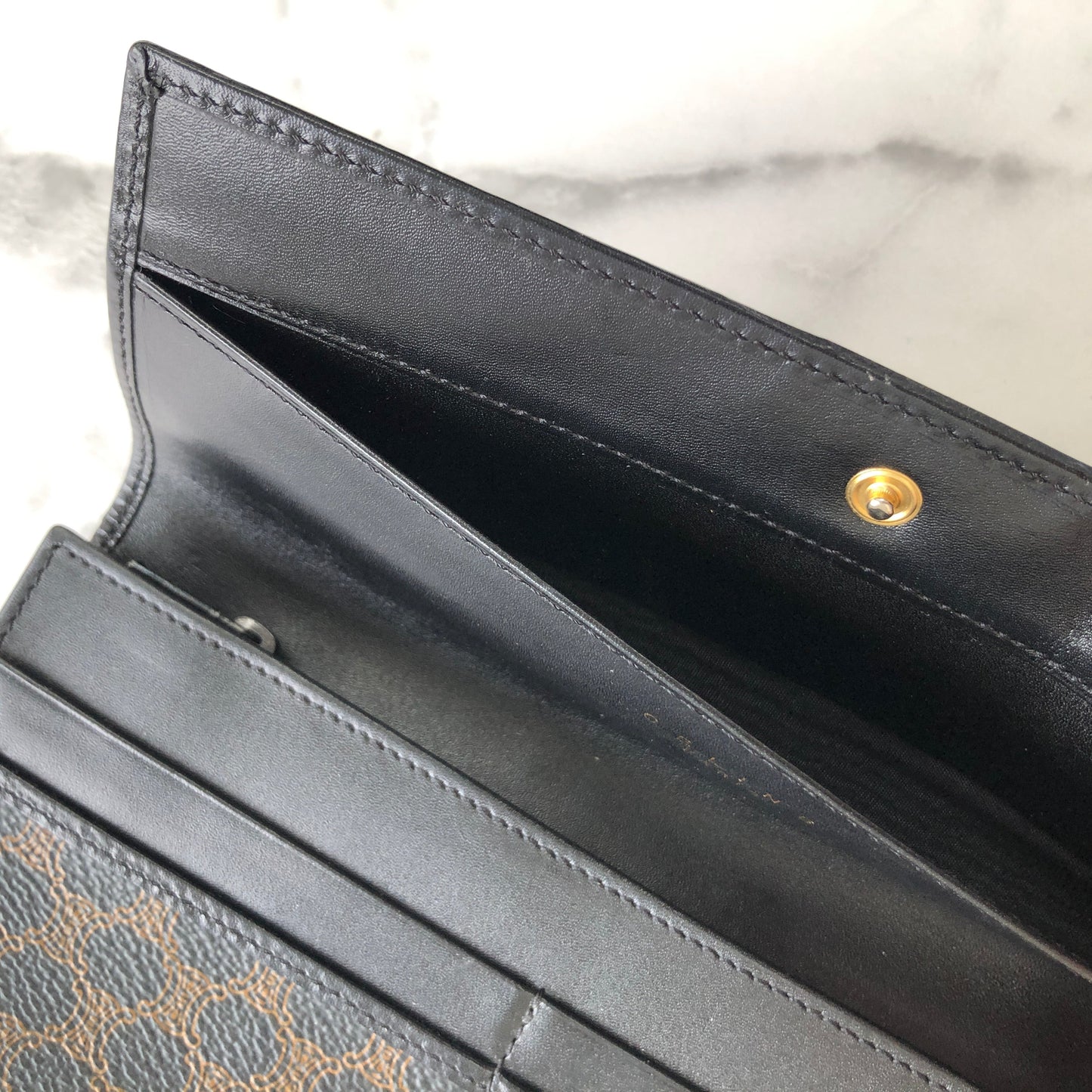CELINE Macadam Blason embossed long wallet purse Black Vintage Old Celine az2hxs