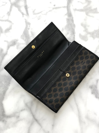 CELINE Macadam Blason embossed long wallet purse Black Vintage Old Celine az2hxs
