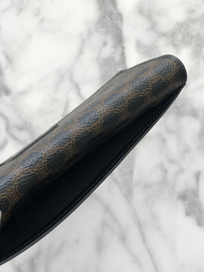 CELINE Macadam Blason embossed long wallet purse Black Vintage Old Celine az2hxs