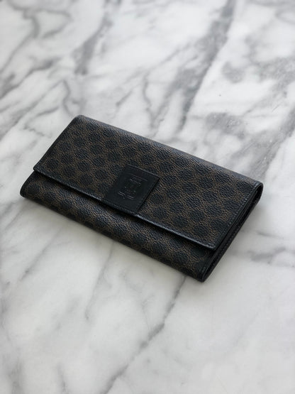 CELINE Macadam Blason embossed long wallet purse Black Vintage Old Celine az2hxs