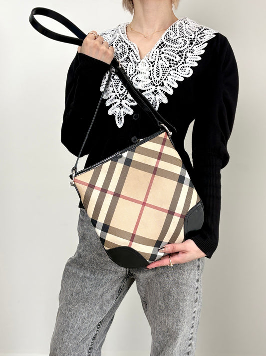 BURBERRY Check Shoulder bag Beige×Black Vintage xpjitp