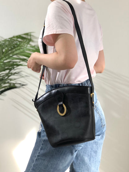 Christian Dior Logo Pattern Bucket Shoulder bag Black Vintage Old y42cbj