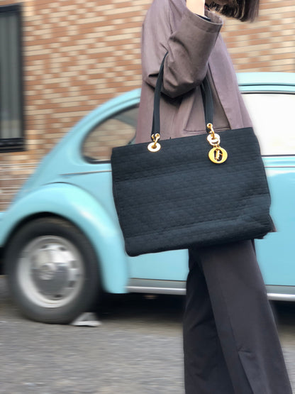 Christian Dior Cannage Charm Nylon Tote bag A4 Black Vintage Old rci6nh