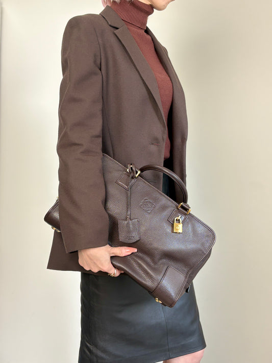 LOEWE Amazona36 Anagram Handbag Boston bag Dark Brown Vintage ihmrwb
