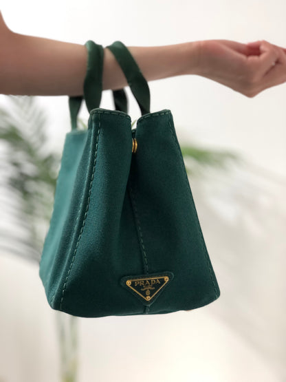 PRADA CANAPA Logo Two-way Handbag Shoulder bag Green Vintage Old gp3fik