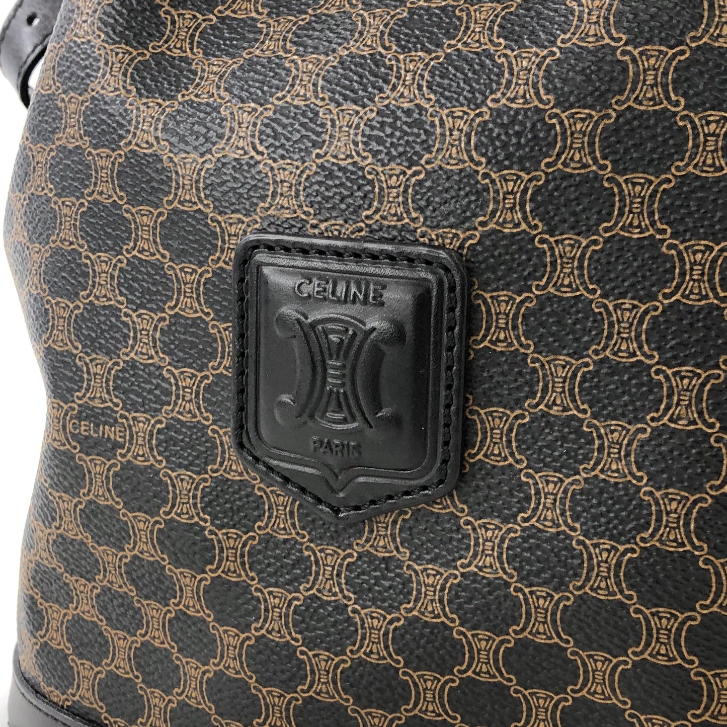 CELINE Macadam Blason Side zipper Drawstring Shoulder bag Black Vintage Old Celine u5gukm