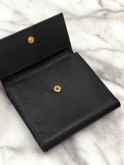 Salvatore Ferragamo Vala ribbon Lizard leather Compact Clasp Wallet Black Vintage Old rbc2gd