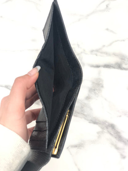 Salvatore Ferragamo Vala ribbon Lizard leather Compact Clasp Wallet Black Vintage Old rbc2gd