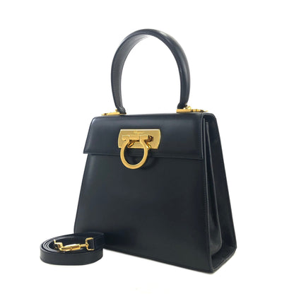 Salvatore Ferragamo Gancini Crossbody Handbag Shoulderbag Black Vintage Old e3ik8s