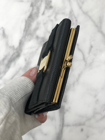 Salvatore Ferragamo Vala ribbon Lizard leather Compact Clasp Wallet Black Vintage Old rbc2gd