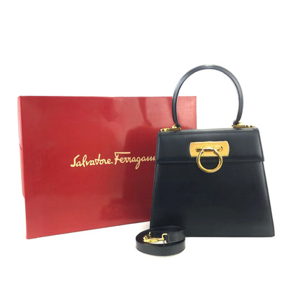 Salvatore Ferragamo Gancini Crossbody Handbag Shoulderbag Black Vintage Old e3ik8s