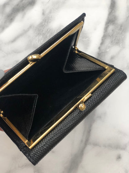 Salvatore Ferragamo Vala ribbon Lizard leather Compact Clasp Wallet Black Vintage Old rbc2gd