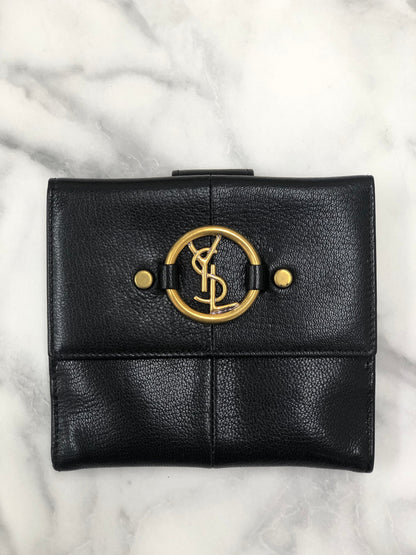 Yves Saint Laurent YSL logo Compact Wallet Black Vintage Accessory j8p247