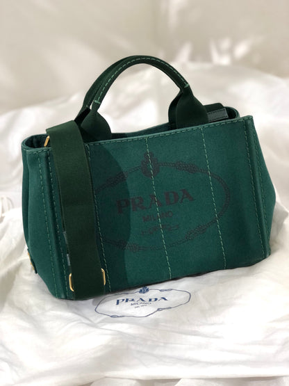 PRADA CANAPA Logo Two-way Handbag Shoulder bag Green Vintage Old gp3fik
