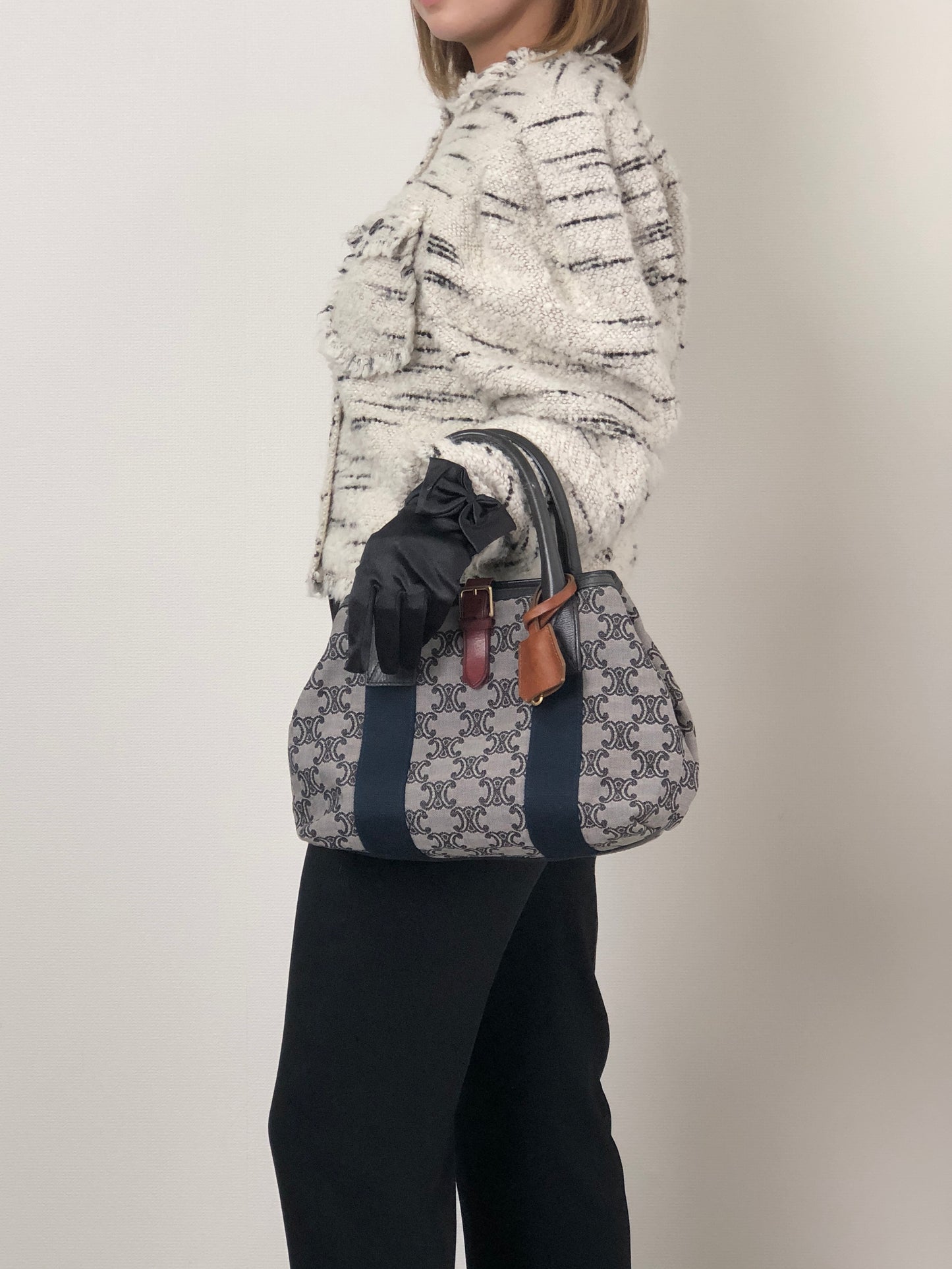 CELINE Blason Handbag Gray Vintage zrgr2s