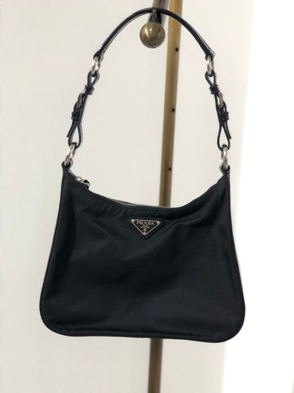 PRADA Triangle Logo Nylon Shoulder bag Hobo bag Black Vintage iazdpx