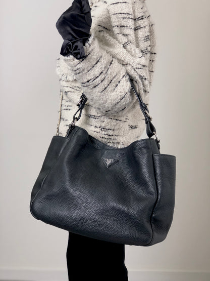 PRADA Triangle Logo Side Pocket Shoulder bag Black Vintage wr45fx