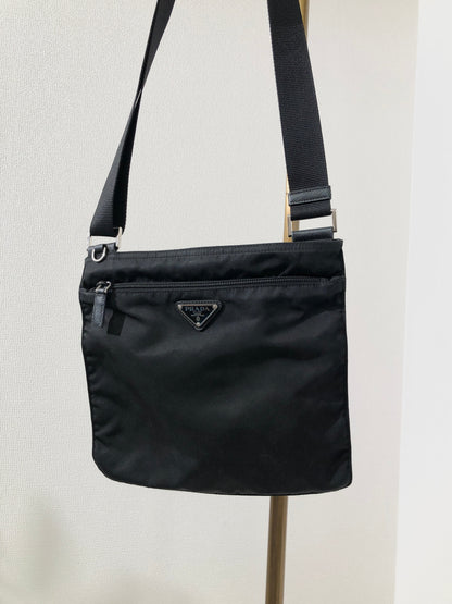 PRADA Triangle Logo Nylon Shoulder Bag Black Vintage Old sv54k4