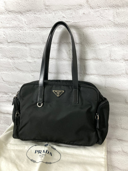 PRADA Triangle Logo Side Pocket Nylon Handbag Black Vintage z7gkye