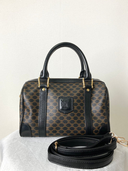CELINE Macadam Blason Two-way Handbag Shoulder bag Boston bag Black Vintage kx4b84