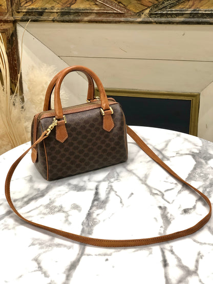 CELINE Macadam Two-way Shoulder bag Mini Boston bag Handbag Brown Vintage Old CELINE r46cdc