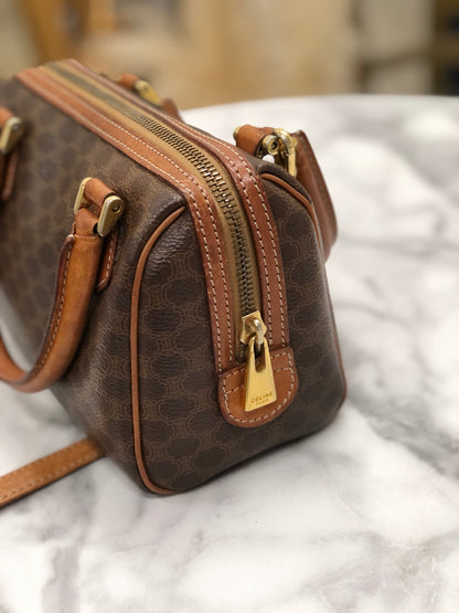 CELINE Macadam Two-way Shoulder bag Mini Boston bag Handbag Brown Vintage Old CELINE r46cdc