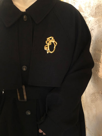 Christian Dior 緞帶圖案胸針 金色 復古 8jxfxg 