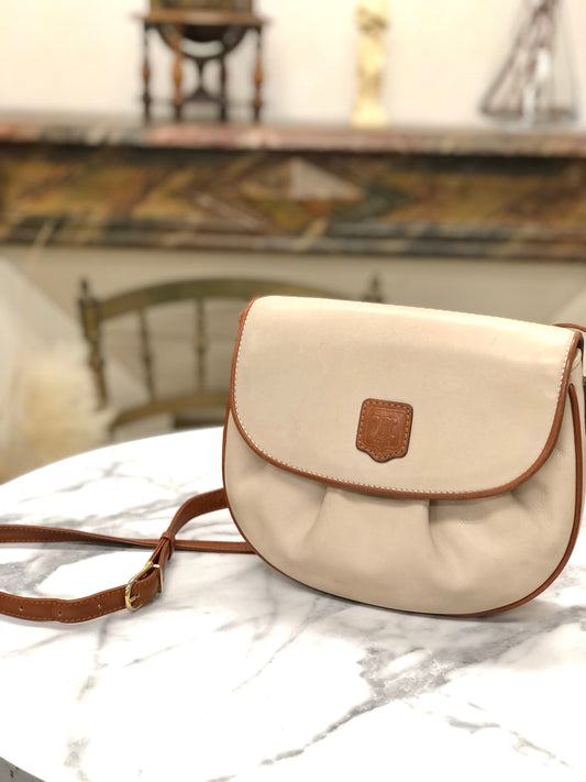 CELINE Blason Shirring Shoulder bag Ivory Vintage Old CELINE vatnr3