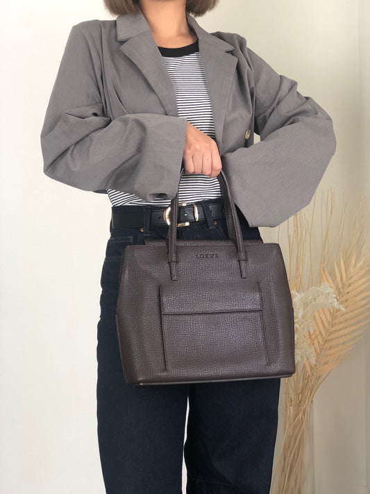 LOEWE Logo Embossed Handbag Brown Vintage zfvfp7