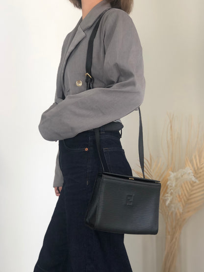 FENDI Logo Embossed Shoulder bag Black Vintage asc2di