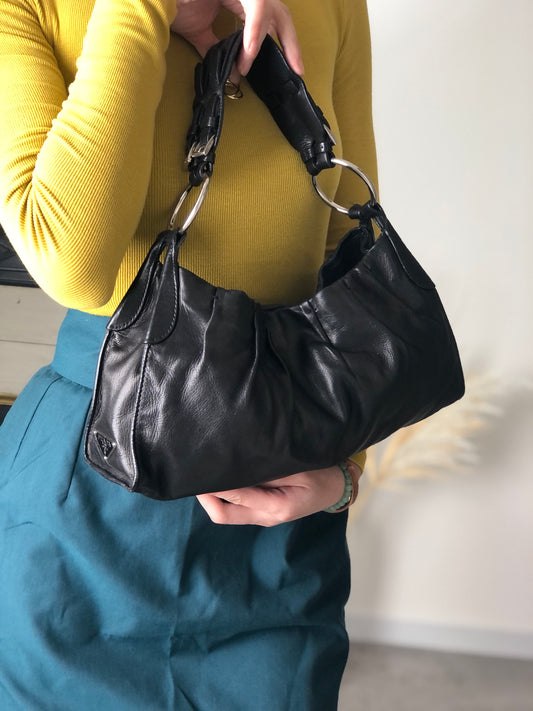 PRADA Triangle Logo Shoulder bag Hobobag Black Vintage bs6gm7