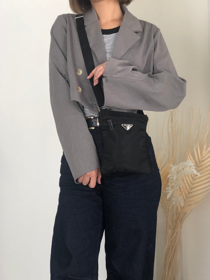 PRADA Tessuto Triangle Logo Shoulder bag Black Vintage upcrup