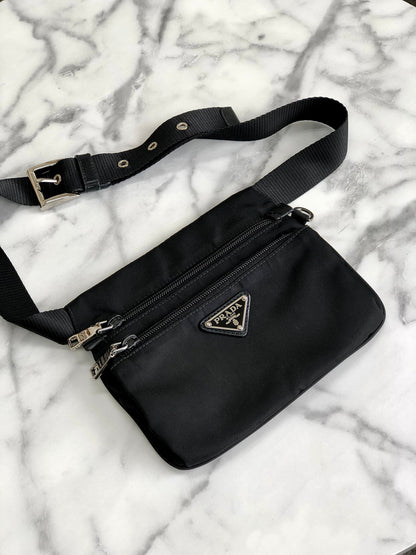 PRADA Triangle logo Nylon Waist bag Black Vintage sh566s