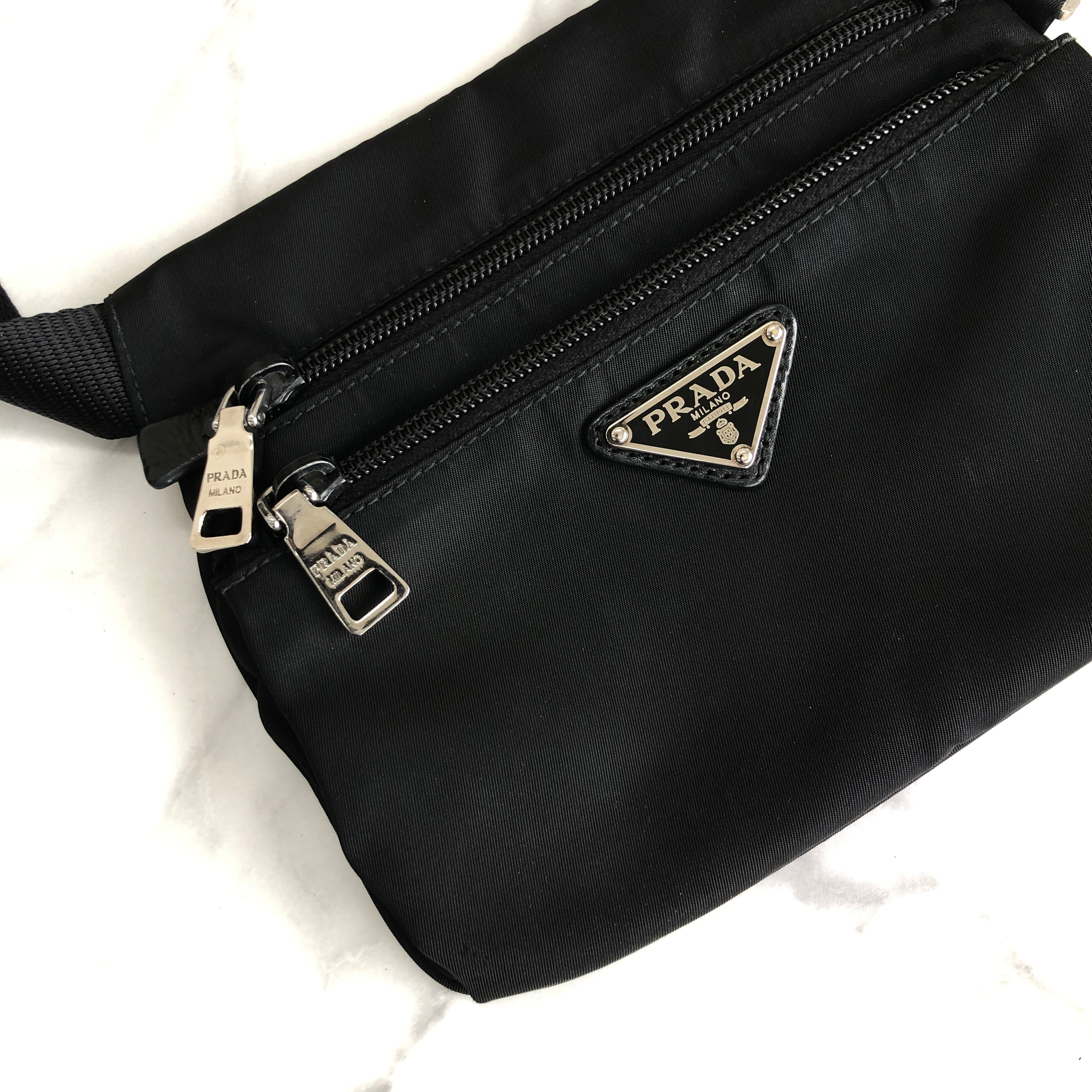 PRADA Triangle logo Nylon Waist bag Black Vintage sh566s