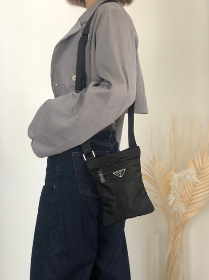 PRADA Tessuto Triangle Logo Shoulder bag Black Vintage upcrup