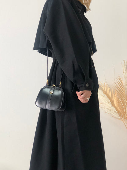 CELINE Triomphe Logo Motif Leather Shoulder bag Black Vintage tara68
