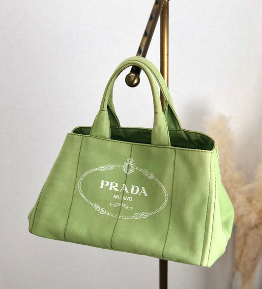 PRADA Triangle Plate Canapa Handbag Light Green Vintage ga2t4v