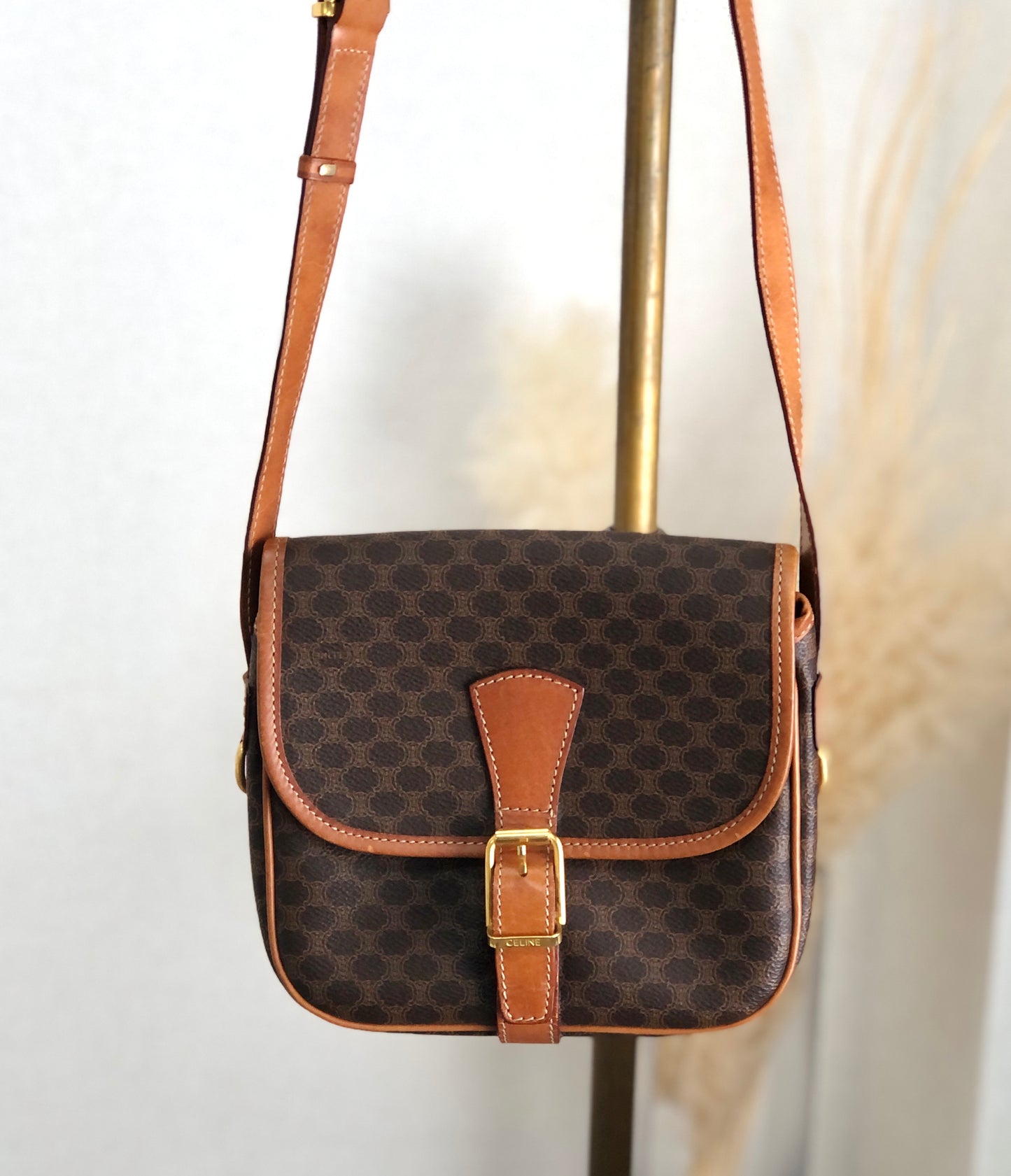 CELINE Macadam Front Buckle Shoulder bag Brown Vintage is25ku