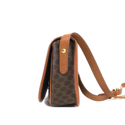 CELINE Macadam Front buckle Flap Shoulder bag Brown Vintage Old CELINE zex7ax
