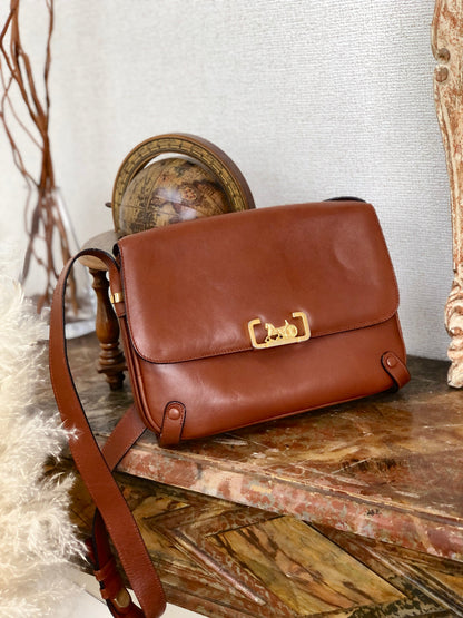 CELINE 馬車斜背包肩背包棕色復古舊CELINE zgbb53