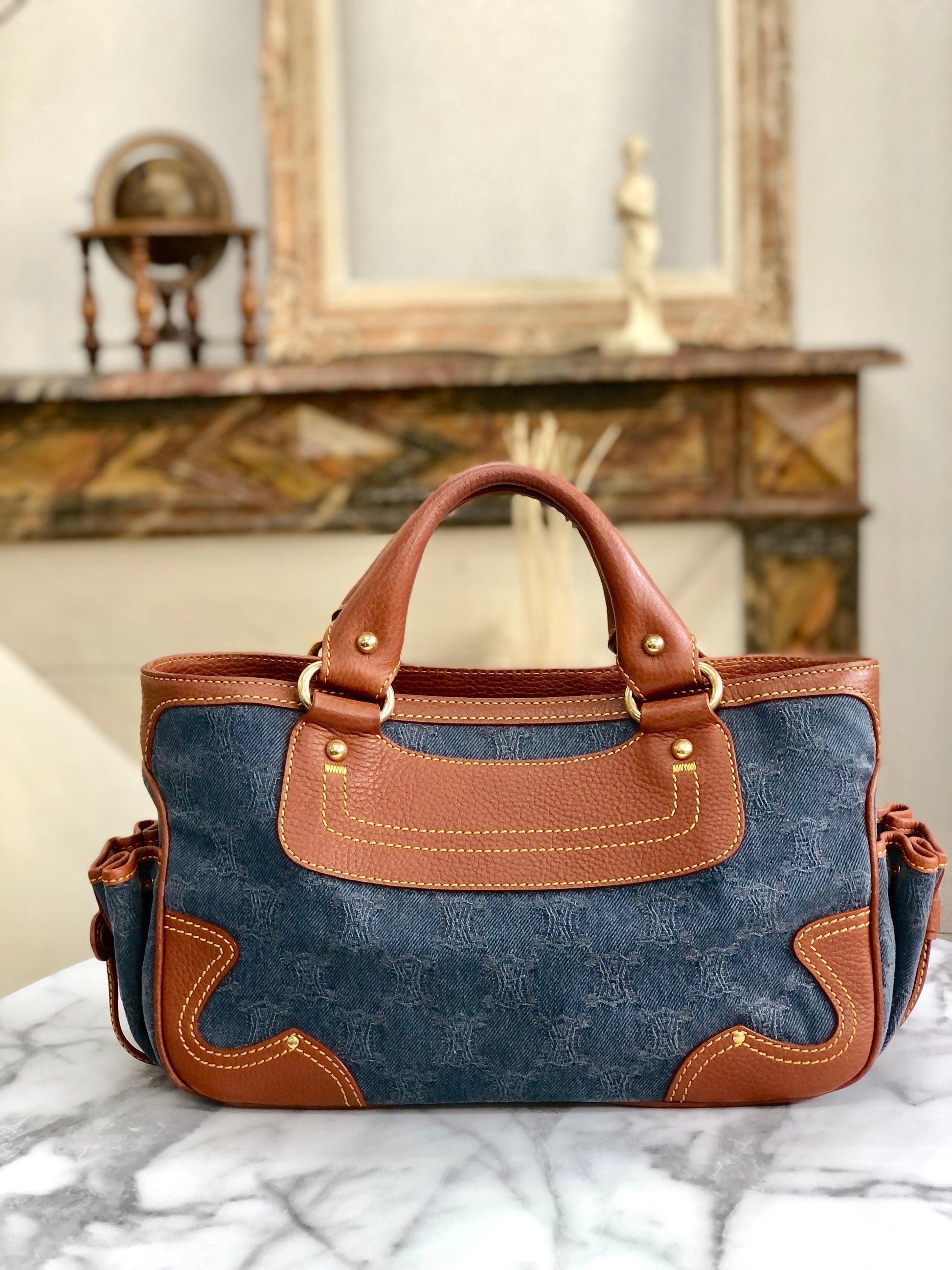 Blue Celine Boogie Raffia Handbag Bag