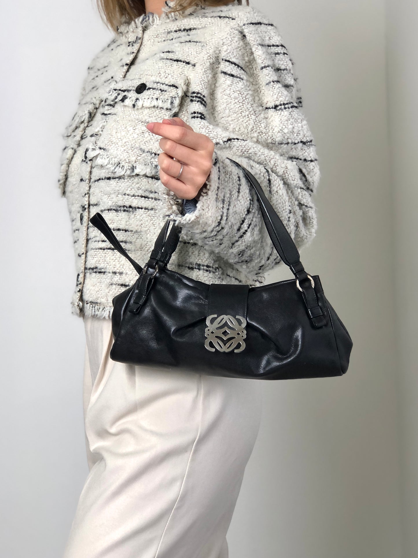LOEWE Anagram Handbag Black Vintage sf28ij