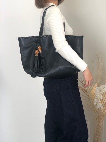 GUCCI Bamboo Totebag Black Vintage 5j436w